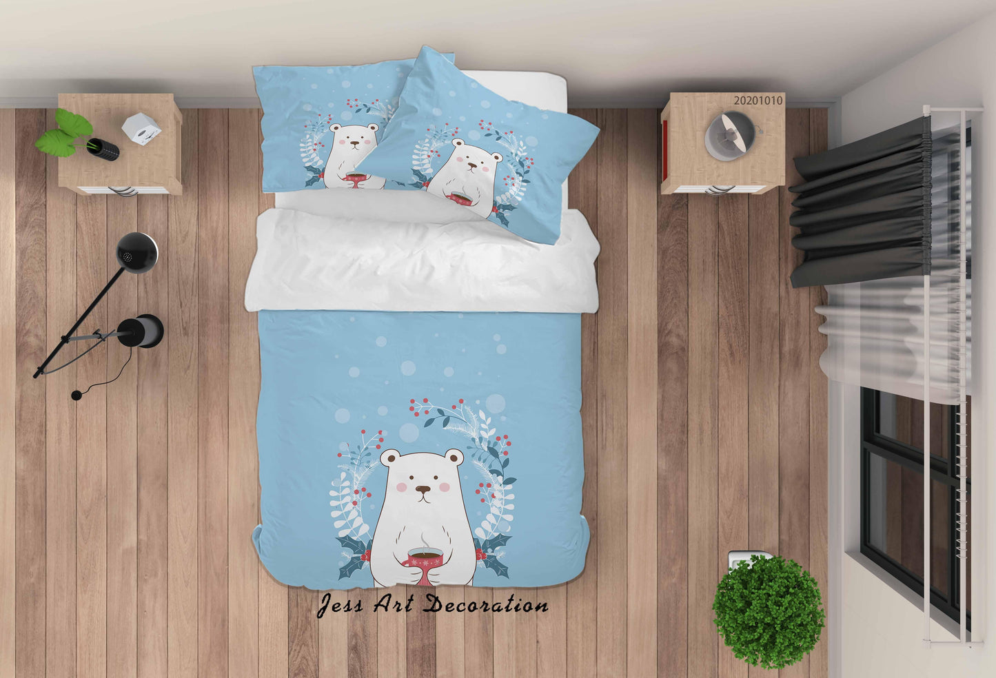 3D Cartoon Cute Animal Bear Coffee Quilt Cover Set Bedding Set Duvet Cover Pillowcases WJ 9560