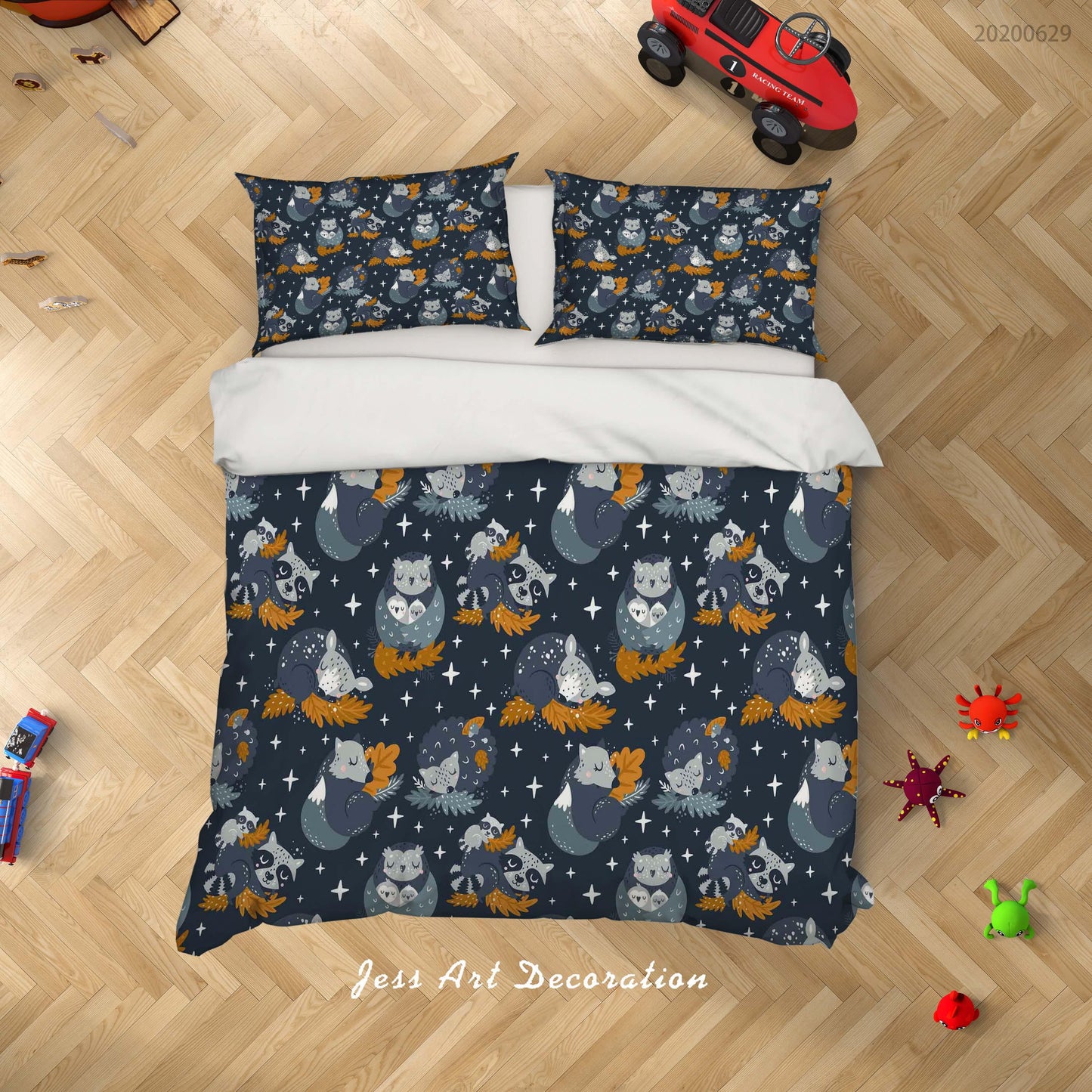 3D Blue Animal Deer Fox Tanuki Stars Quilt Cover Set Bedding Set Duvet Cover Pillowcases SF01