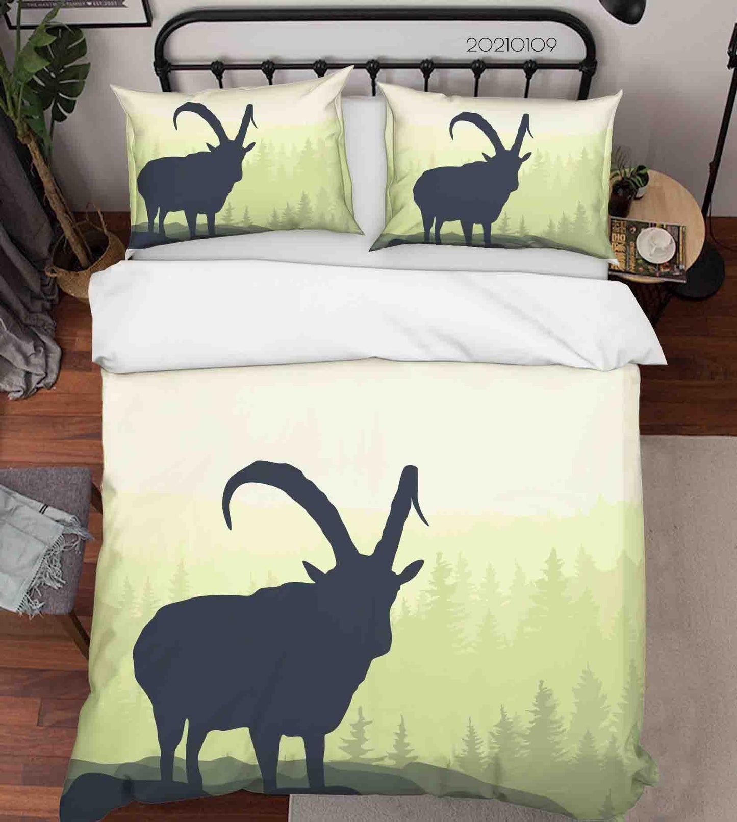 3D Cartoon Green Forest Animal Antelope Quilt Cover Set Bedding Set Duvet Cover Pillowcases 56 LQH