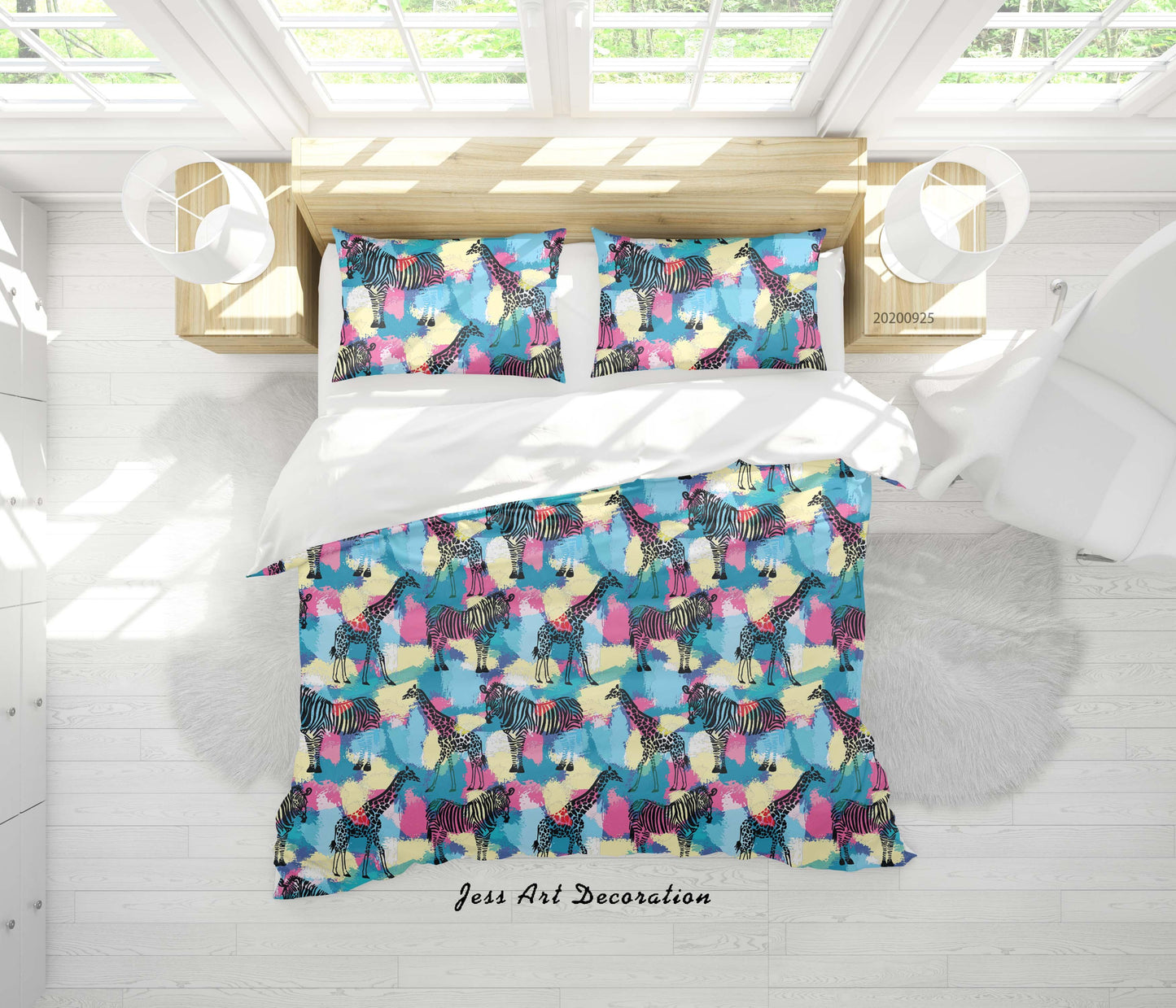 3D Cartoon Animal Zebra Giraffe Pattern Quilt Cover Set Bedding Set Duvet Cover Pillowcases WJ 6499