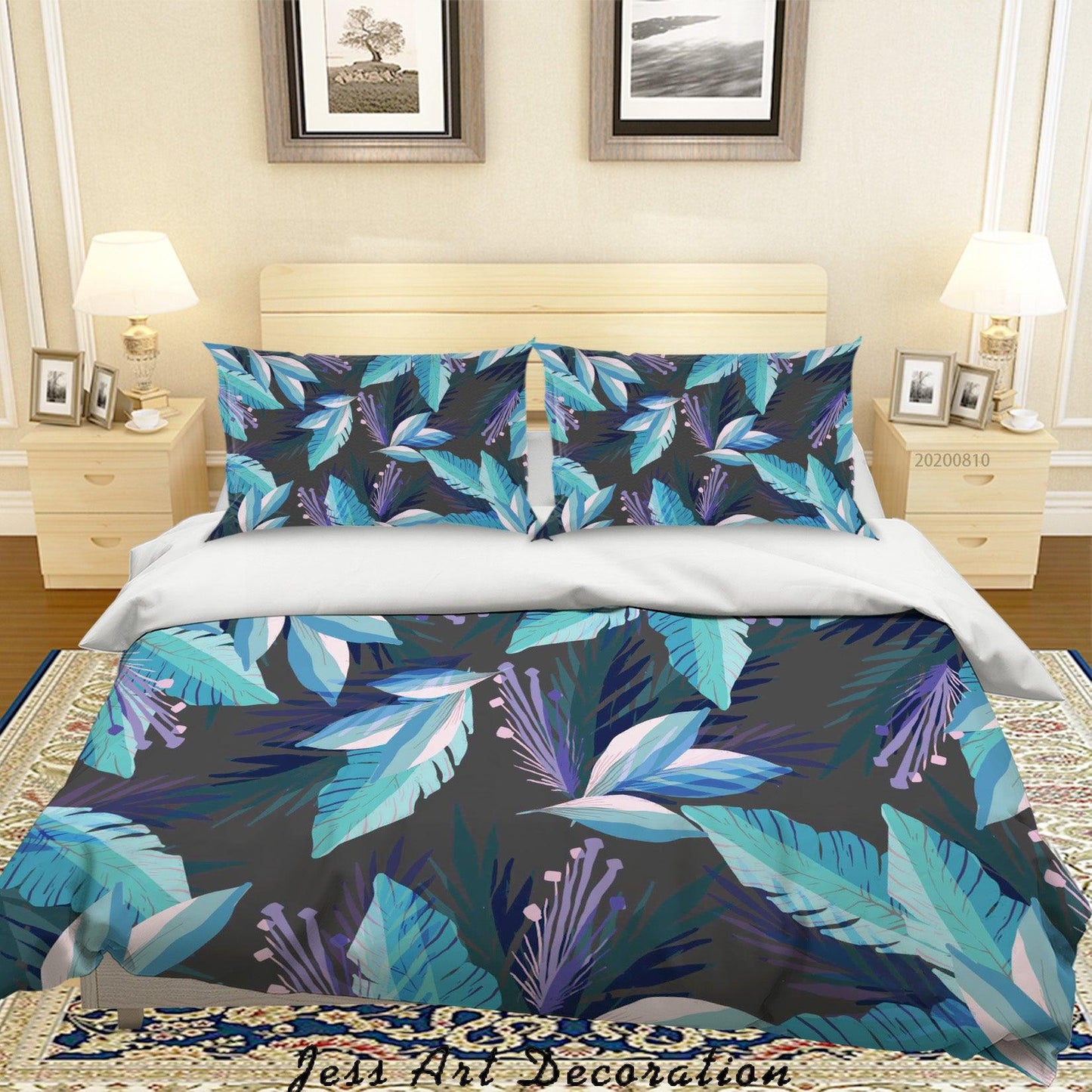 3D Blue Plant Leaves Quilt Cover Set Bedding Set Duvet Cover Pillowcases LXL