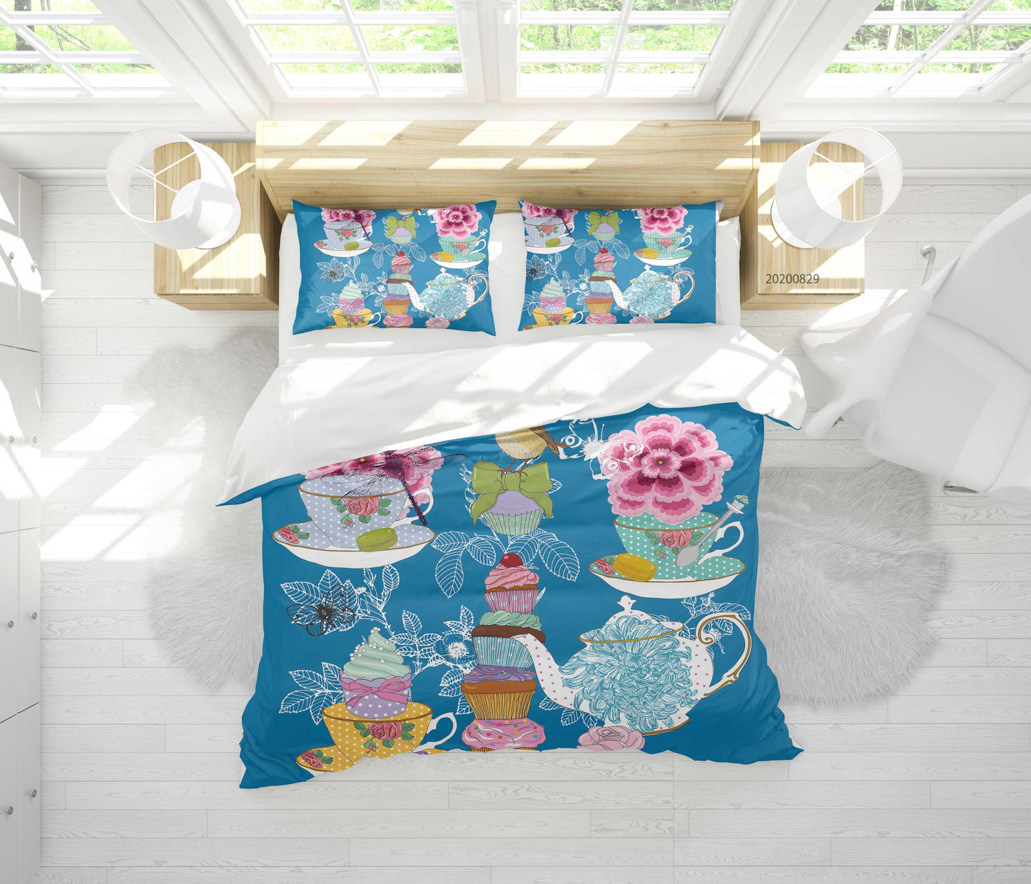 3D Abstract Hand Draw Cartoon Teacup Dessert Pattern Quilt Cover Set Bedding Set Duvet Cover Pillowcases WJ 3576