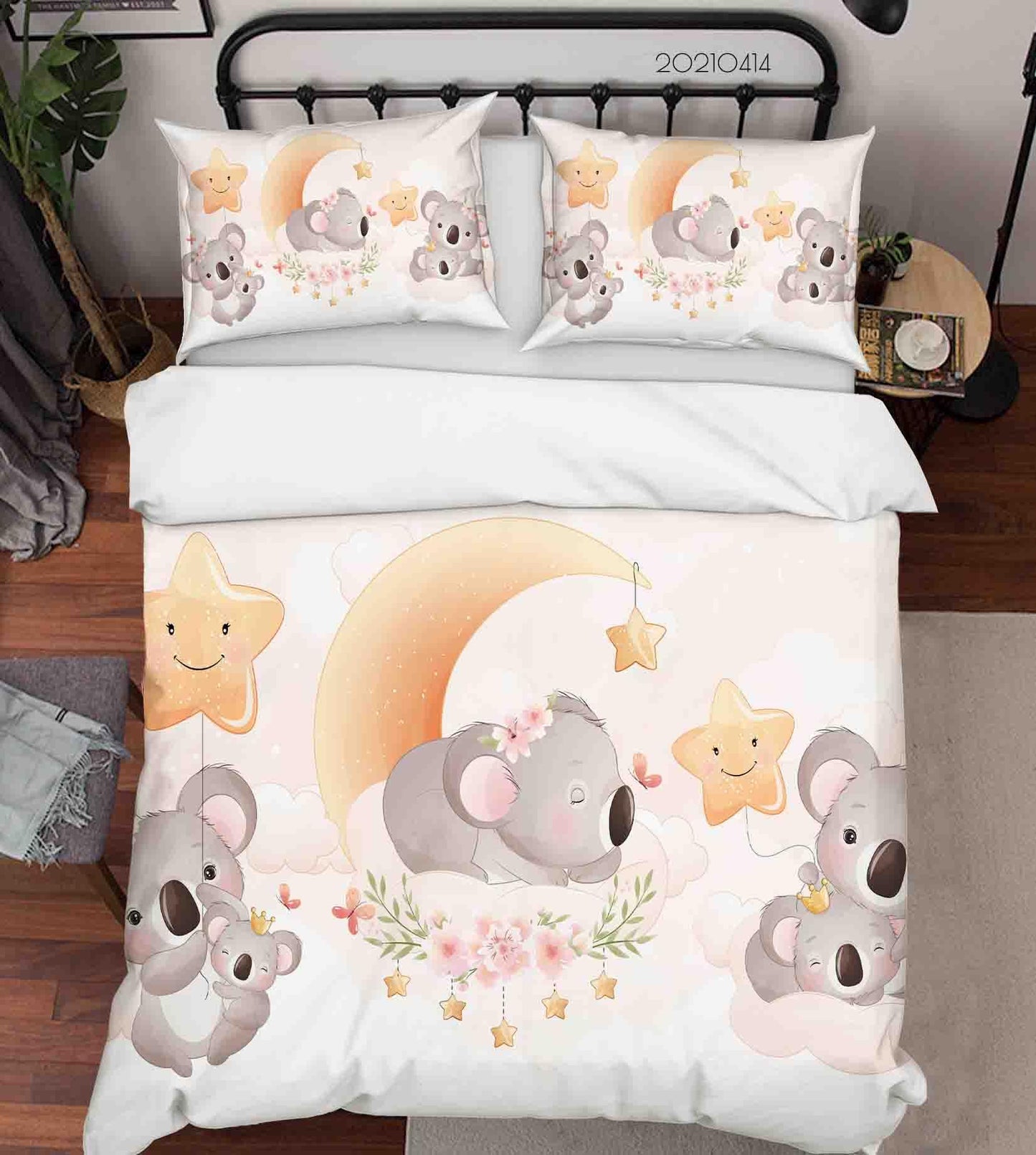 3D Cartoon Cute Koala Moon Star Quilt Cover Set Bedding Set Duvet Cover Pillowcases 89 LQH