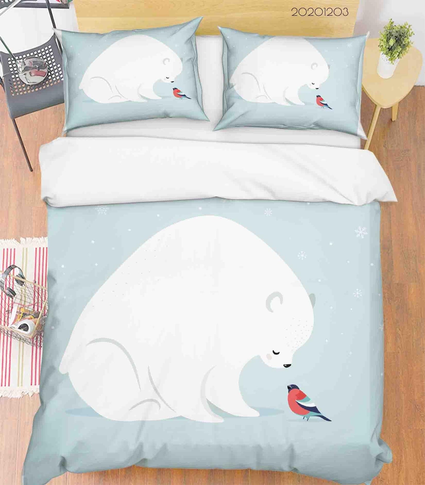 3D Cartoon Polar Bear Red Bird Animal Quilt Cover Set Bedding Set Duvet Cover Pillowcases LXL