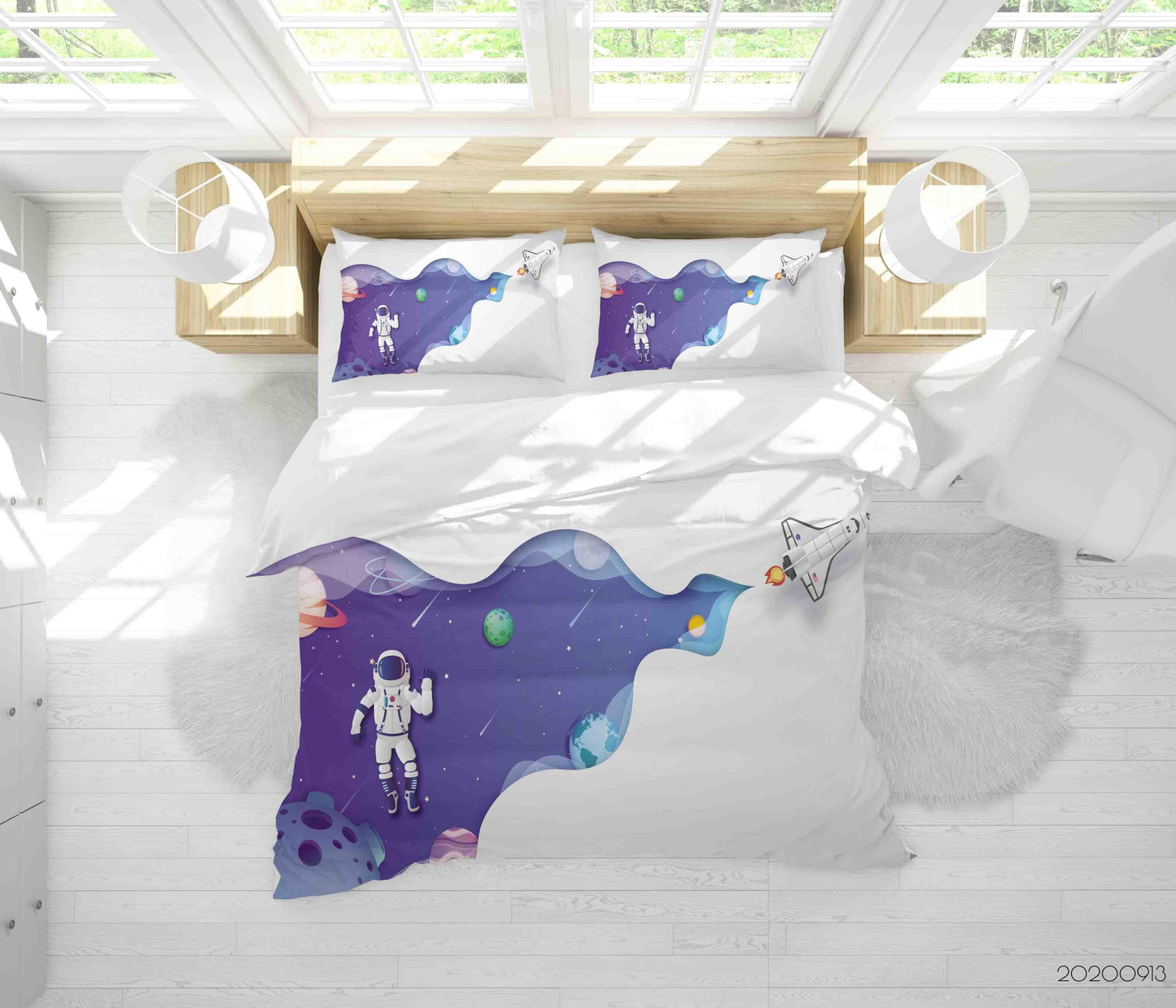 3D Cartoon Astronaut Roam Space Quilt Cover Set Bedding Set Duvet Cover Pillowcases WJ 1809