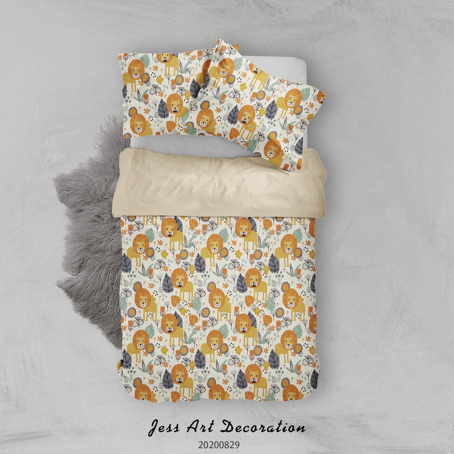 3D Abstract Hand Draw Cartoon Nature Lion Pattern Quilt Cover Set Bedding Set Duvet Cover Pillowcases WJ 3511