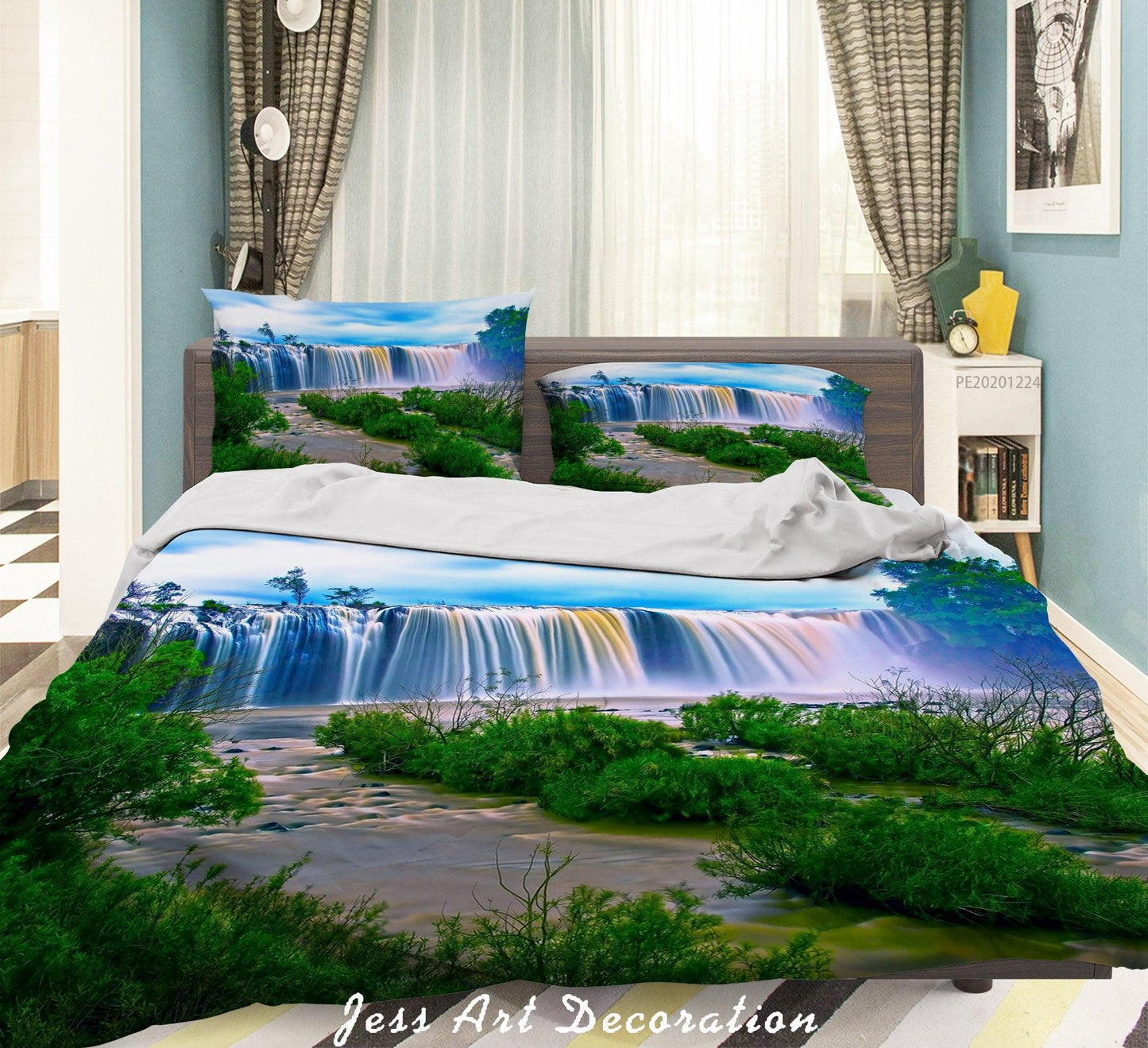 3D Blue Sky Waterfall Landscape Quilt Cover Set Bedding Set Duvet Cover Pillowcases 157 LQH