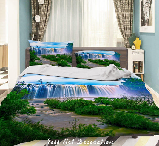 3D Blue Sky Waterfall Landscape Quilt Cover Set Bedding Set Duvet Cover Pillowcases 157 LQH