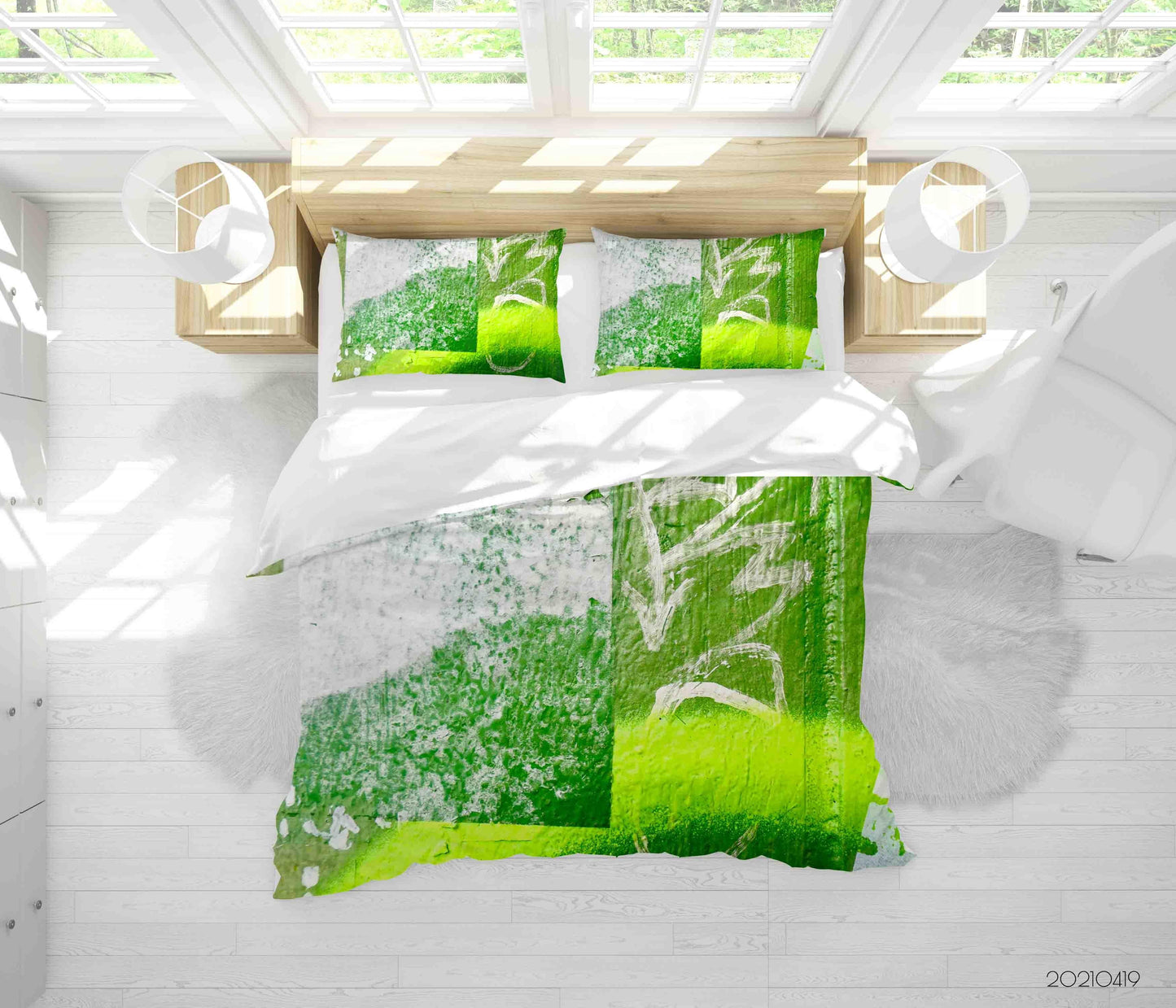 3D Abstract Green Graffiti Quilt Cover Set Bedding Set Duvet Cover Pillowcases 117