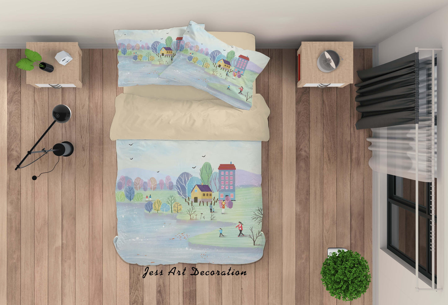 3D Cartoon House Tree Quilt Cover Set Bedding Set Duvet Cover Pillowcases A620 LQH