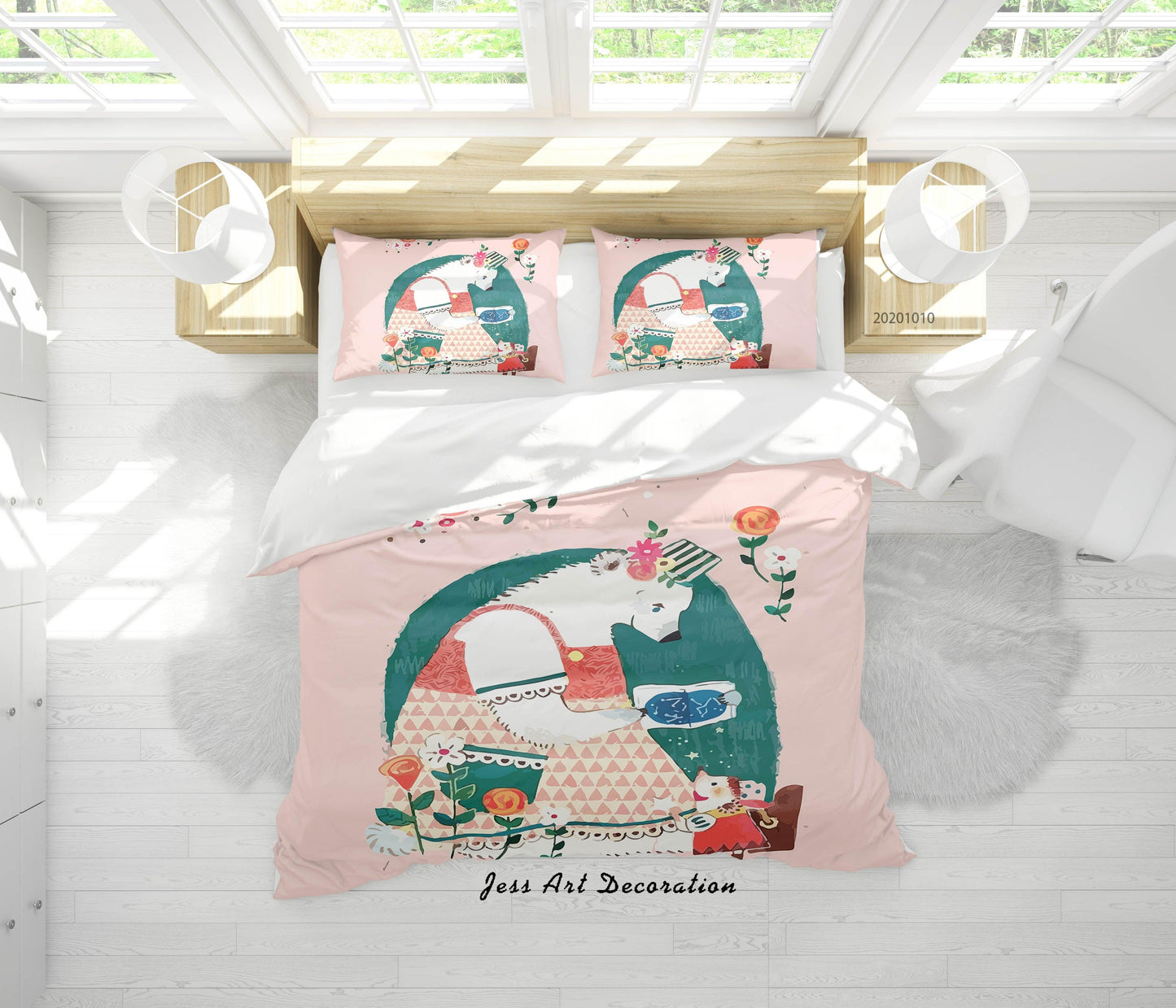 3D Cartoon Animal Bear Mom Reading Quilt Cover Set Bedding Set Duvet Cover Pillowcases WJ 9581
