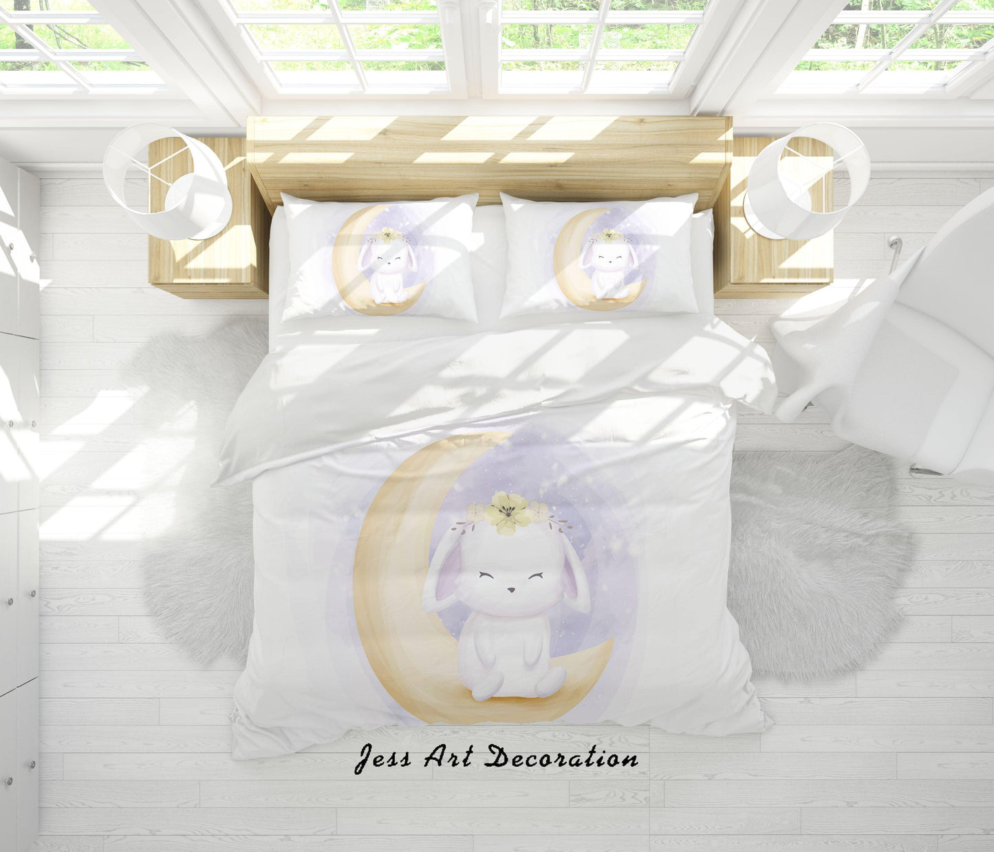 3D Cartoon Moon Rabbit Quilt Cover Set Bedding Set Duvet Cover Pillowcases SF137