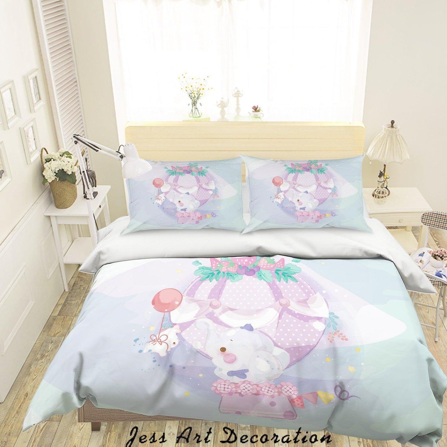 3D Blue Elephant Rabbit Quilt Cover Set Bedding Set Duvet Cover Pillowcases SF