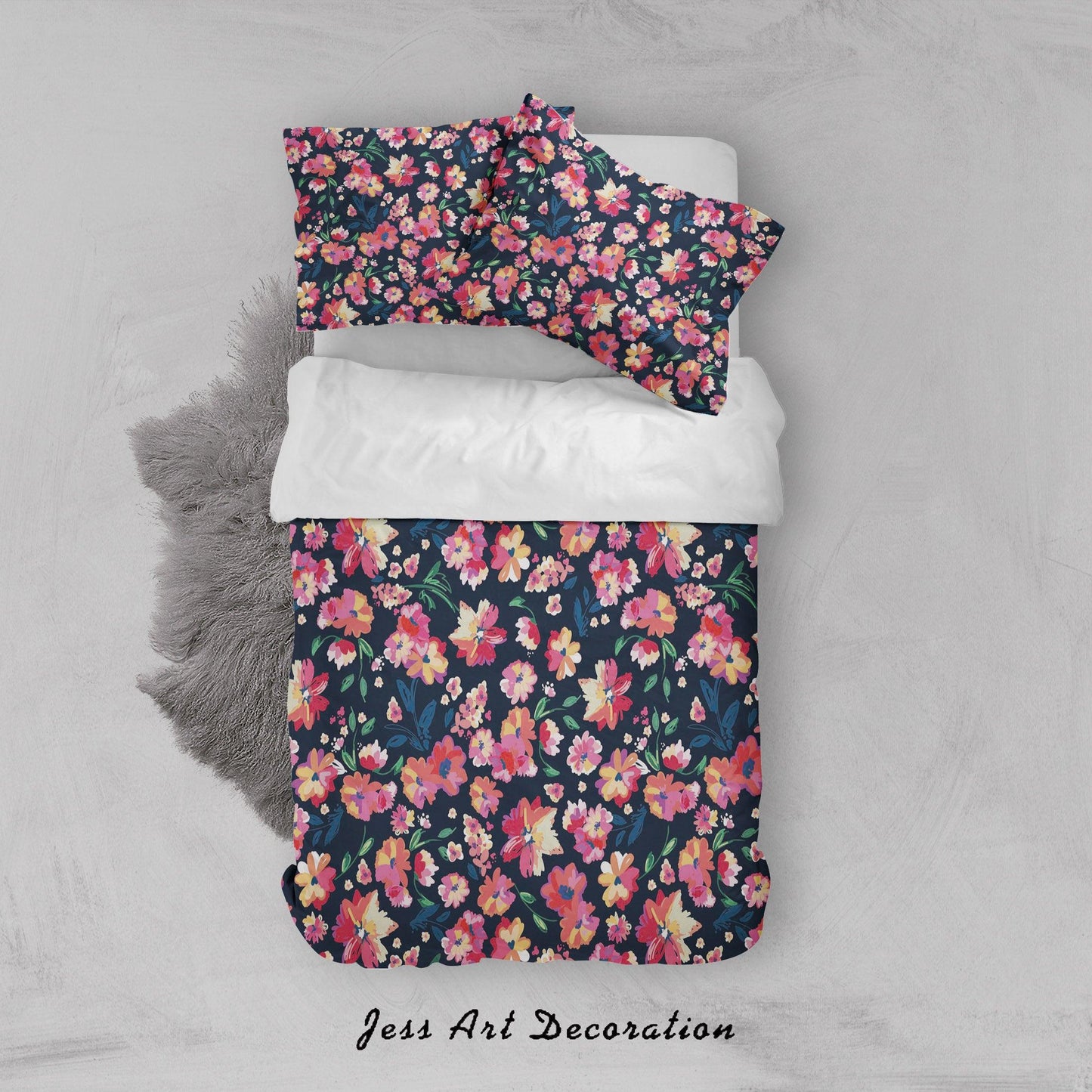 3D Black Pink Floral Quilt Cover Set Bedding Set Duvet Cover Pillowcases SF73