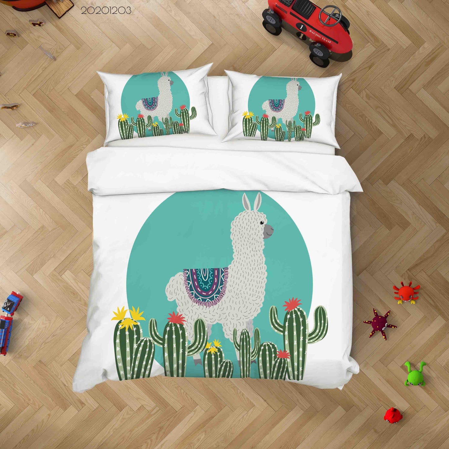 3D Cartoon Hand Drawn Alpaca Animal Green Plant Cactus Quilt Cover Set Bedding Set Duvet Cover Pillowcases LXL
