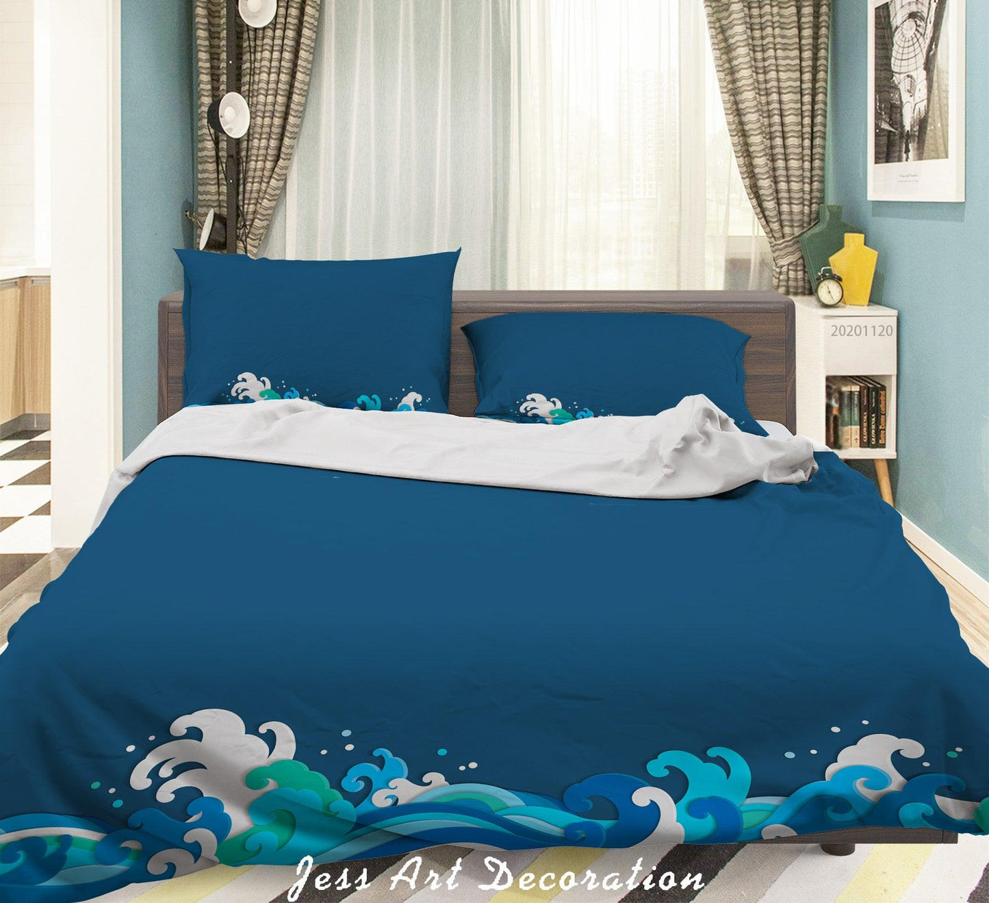 3D Abstract Blue Sea Wave Quilt Cover Set Bedding Set Duvet Cover Pillowcases LXL