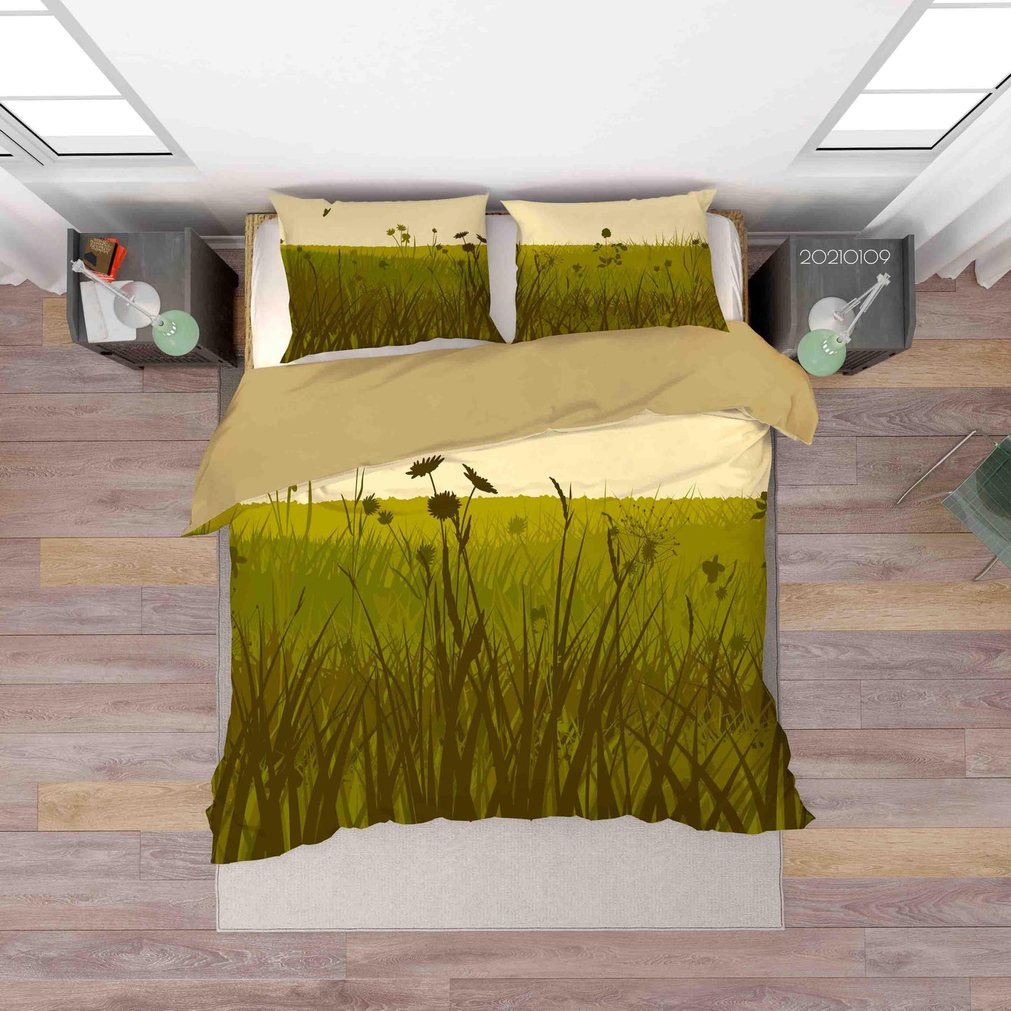 3D Cartoon Green Grass Floral Quilt Cover Set Bedding Set Duvet Cover Pillowcases 41 LQH