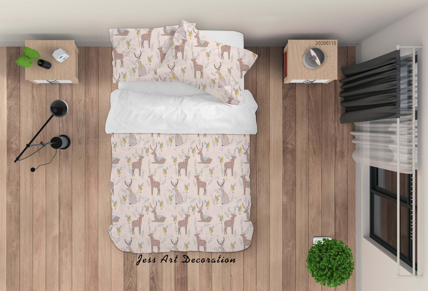 3D Cartoon Animal Dears Birds Pattern Quilt Cover Set Bedding Set Duvet Cover Pillowcases WJ 9681