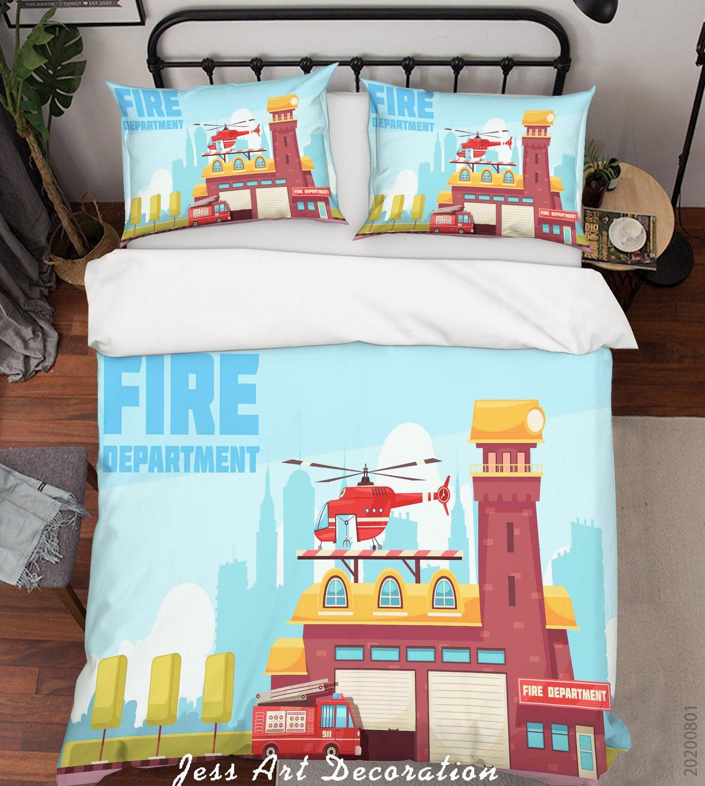 3D Cartoon Fire Department Helicopter Quilt Cover Set Bedding Set Duvet Cover Pillowcases LXL 225