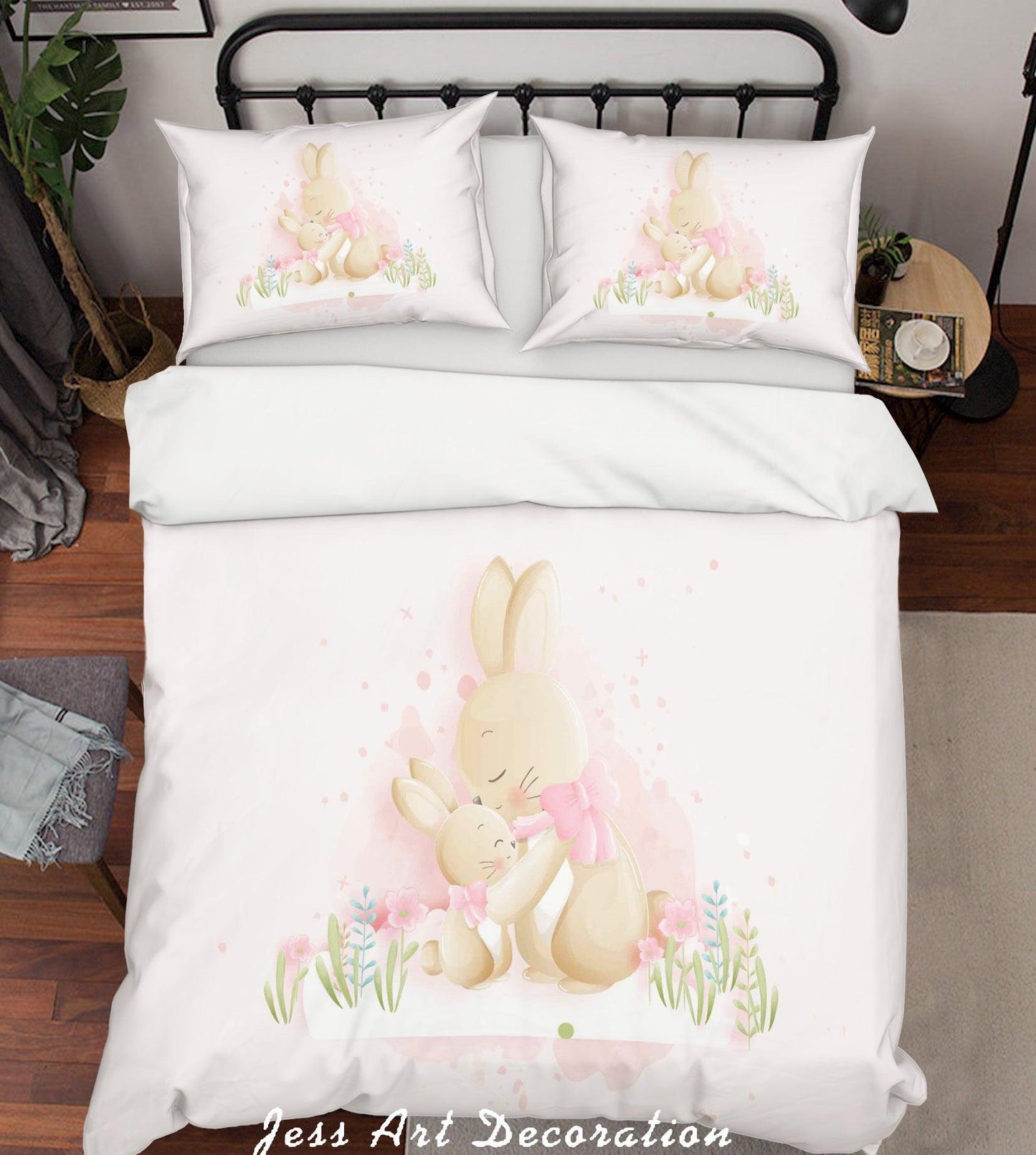 3D Cartoon Rabbit Floral Quilt Cover Set Bedding Set Duvet Cover Pillowcases SF81