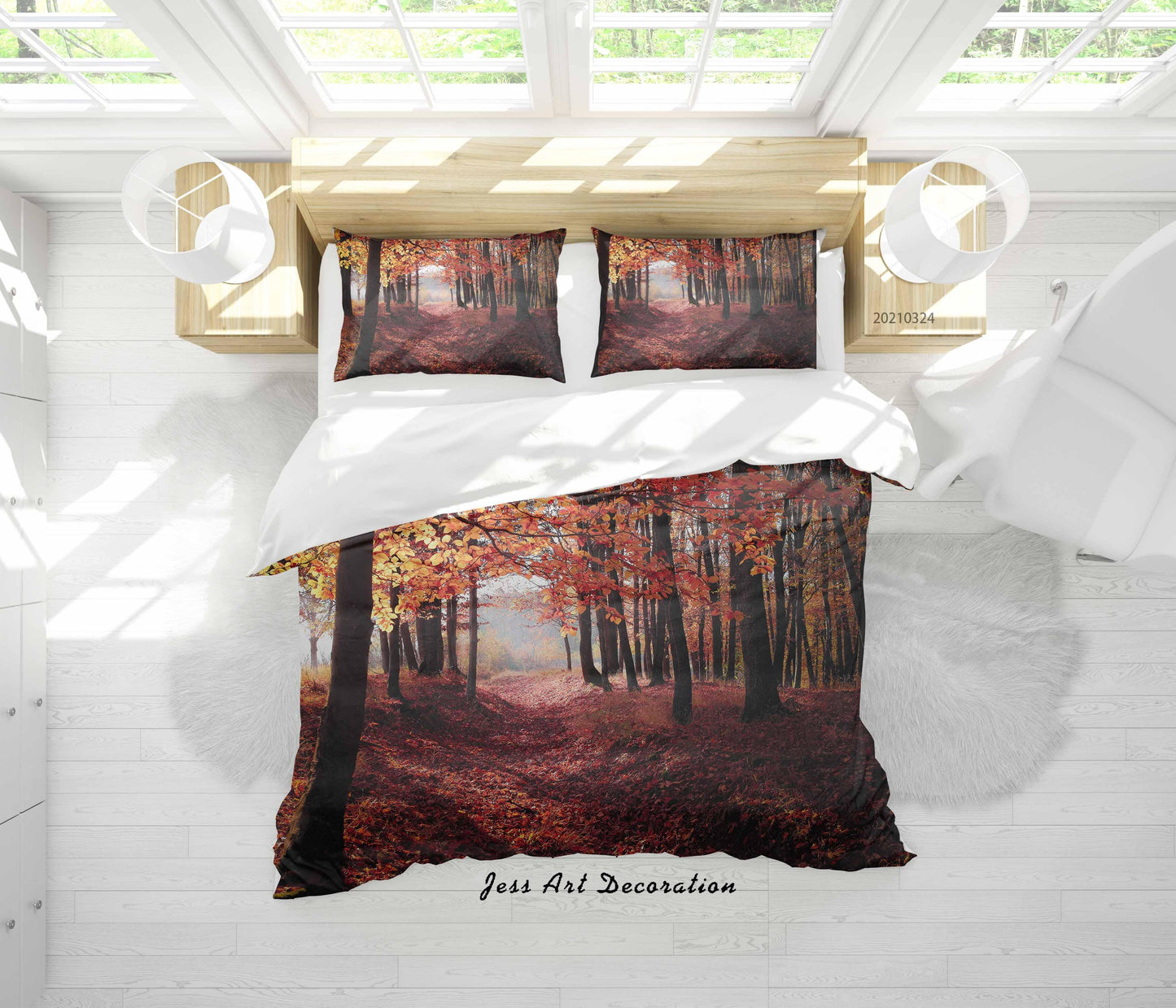 3D Autumn Forest Landscape Quilt Cover Set Bedding Set Duvet Cover Pillowcases 177 LQH