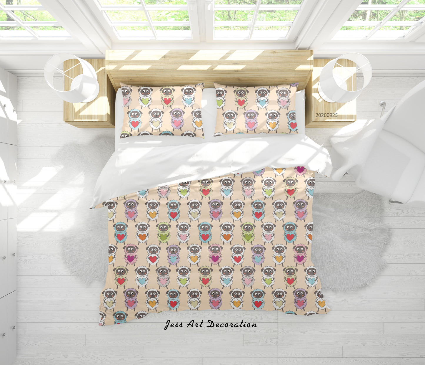3D Cartoon Animal Sheep Pattern Quilt Cover Set Bedding Set Duvet Cover Pillowcases WJ 6467