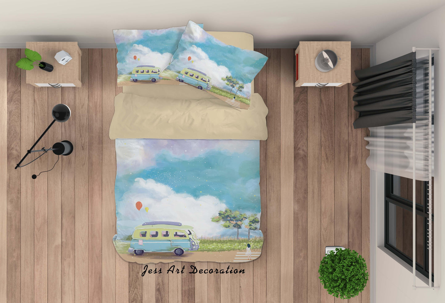 3D Blue Sky White Cloud Car Painting Quilt Cover Set Bedding Set Duvet Cover Pillowcases A414 LQH