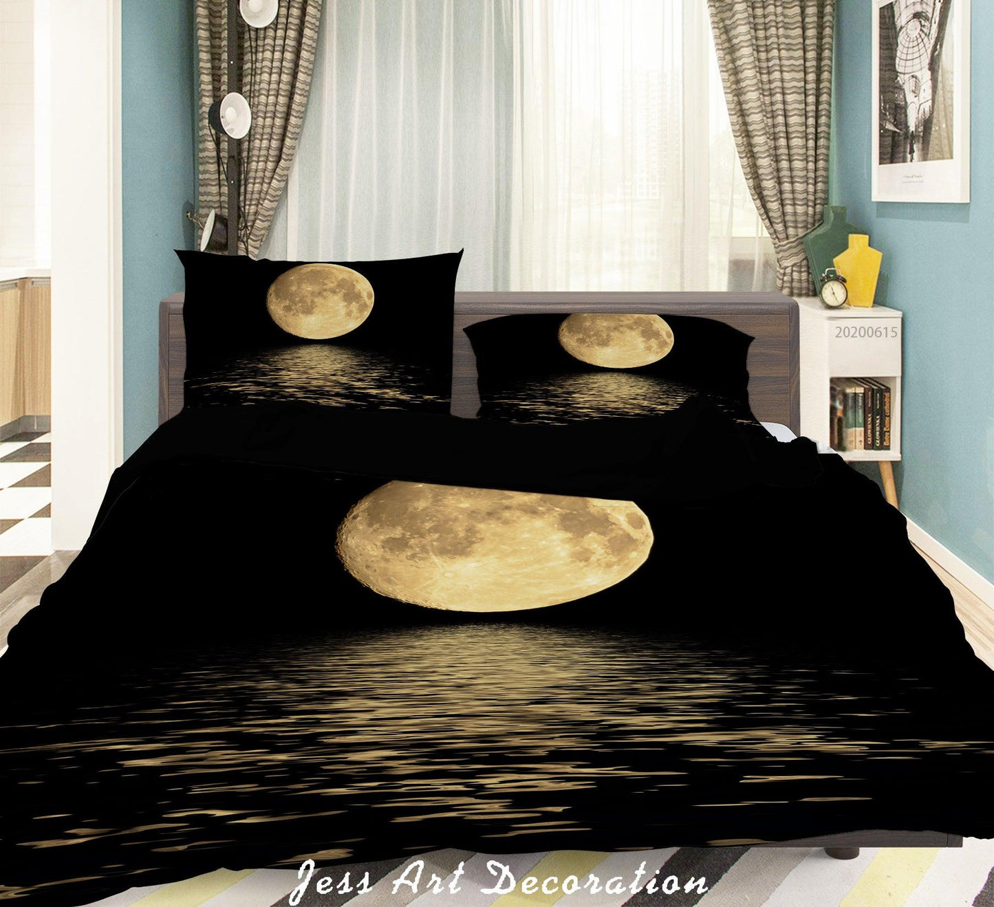 3D Black Golden Moon Quilt Cover Set Bedding Set Duvet Cover Pillowcases SF78