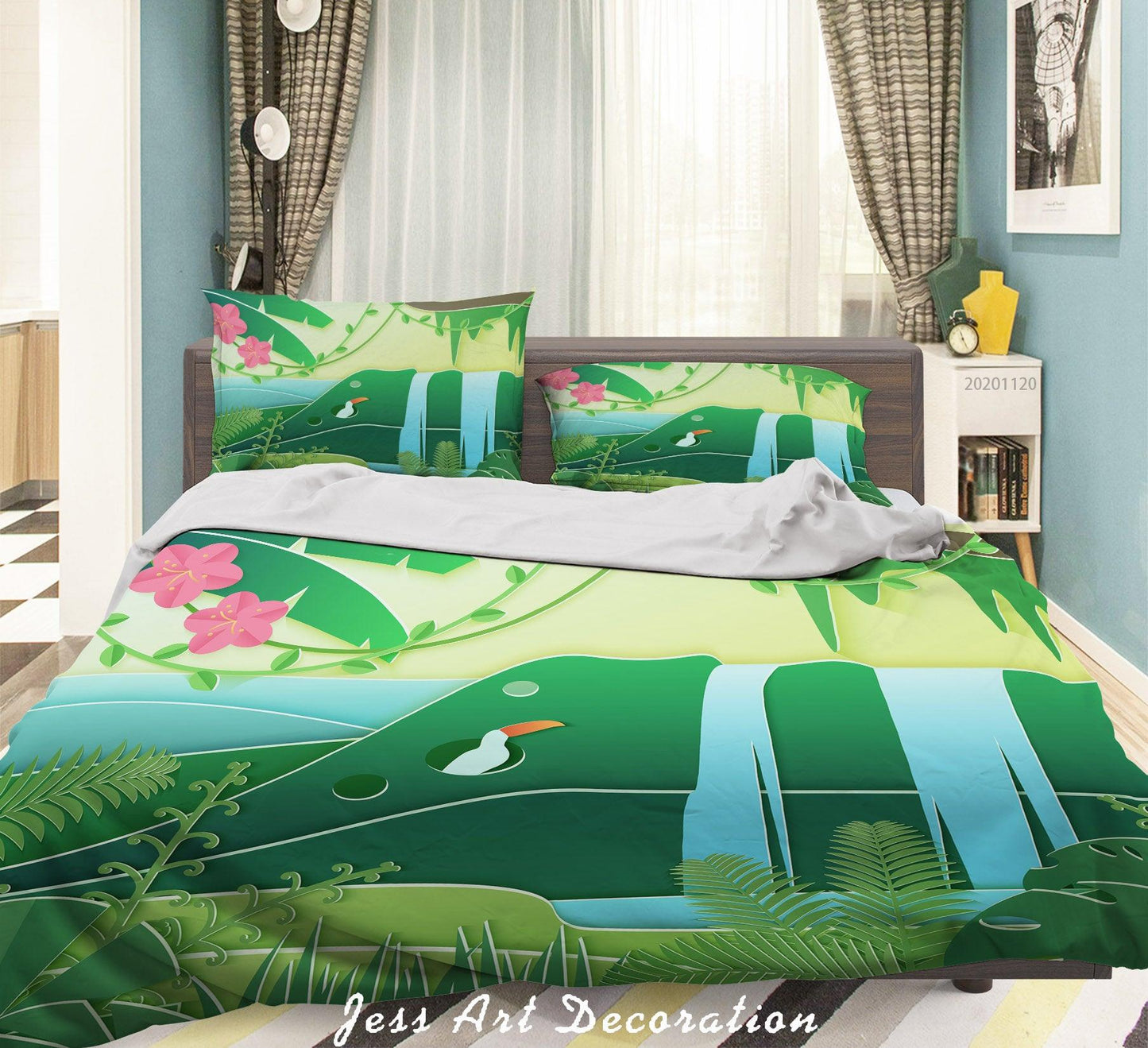 3D Cartoon Pink Floral Green Plant Quilt Cover Set Bedding Set Duvet Cover Pillowcases LXL
