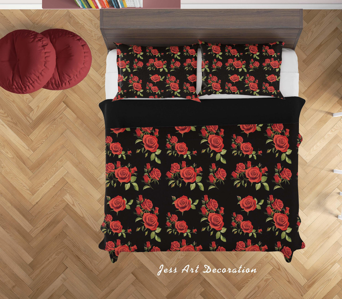 3D Black Red Rose Flowers Quilt Cover Set Bedding Set Duvet Cover Pillowcases SF97