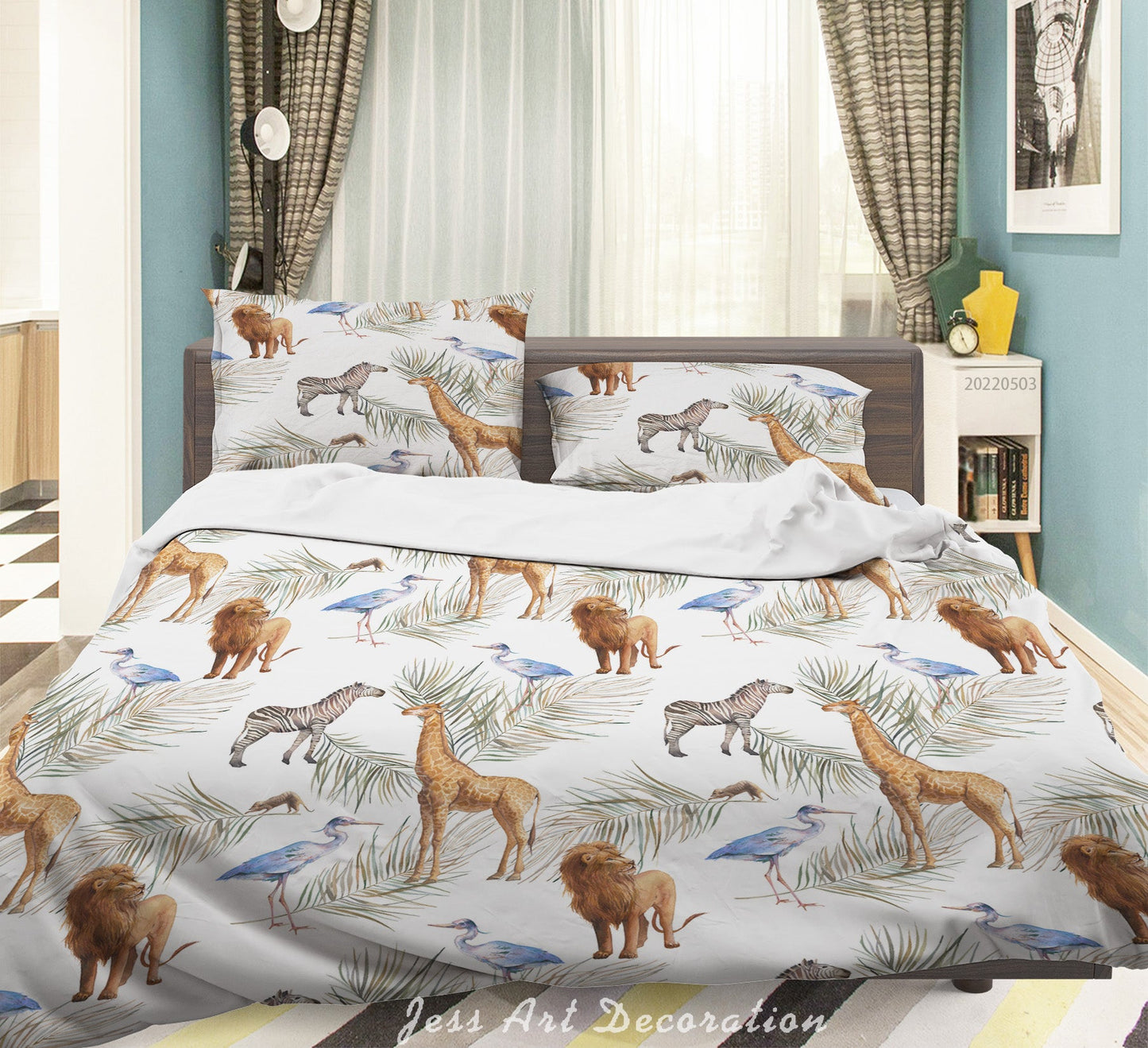 3D Animal Lion Zebra Giraffe Teal Quilt Cover Set Bedding Set Duvet Cover Pillowcase 555
