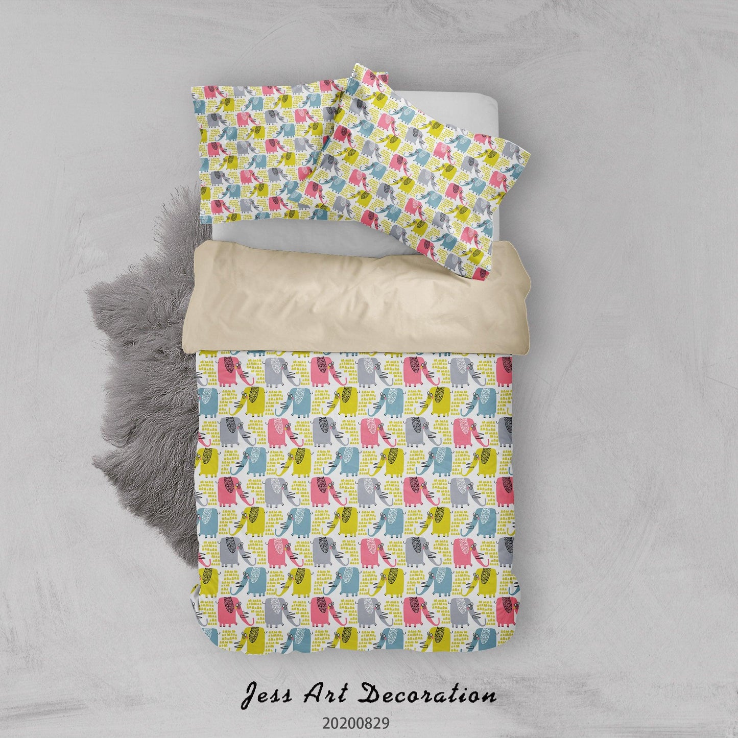 3D Abstract Hand Draw Cartoon Elephant Pattern Quilt Cover Set Bedding Set Duvet Cover Pillowcases WJ 3506