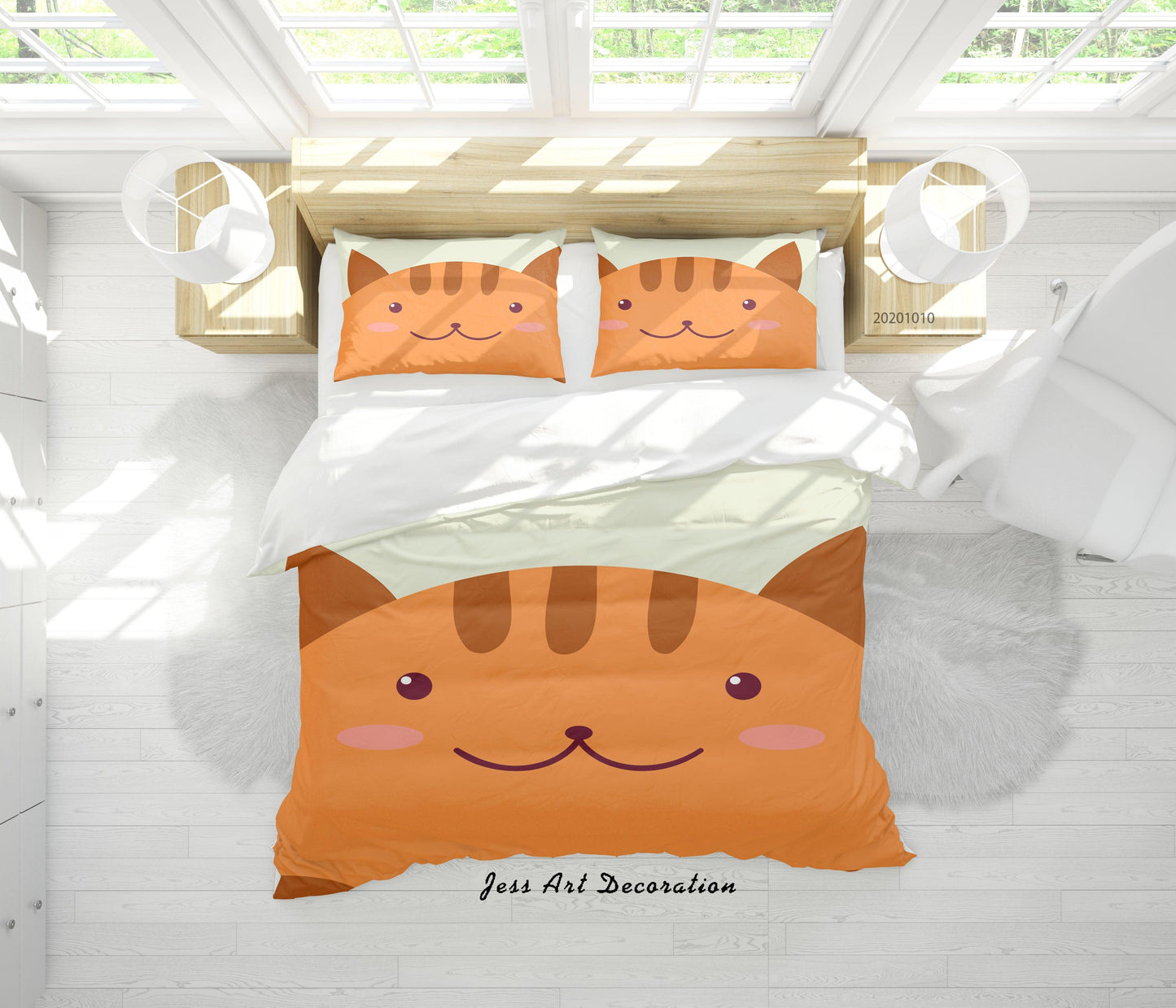 3D Cartoon Cute Animal Cat Quilt Cover Set Bedding Set Duvet Cover Pillowcases WJ 9537