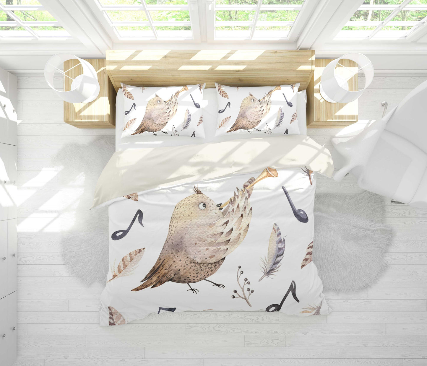 3D Bird Feather Playing Solo Quilt Cover Set Bedding Set Pillowcases 07