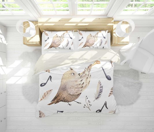 3D Bird Feather Playing Solo Quilt Cover Set Bedding Set Pillowcases 07