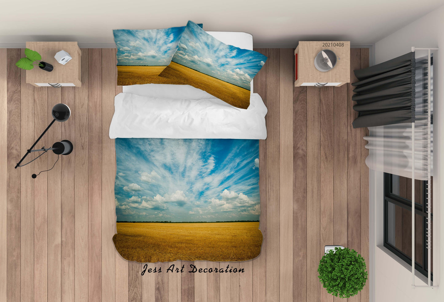 3D Blue Sky Cloud Wheat Field Quilt Cover Set Bedding Set Duvet Cover Pillowcases 143