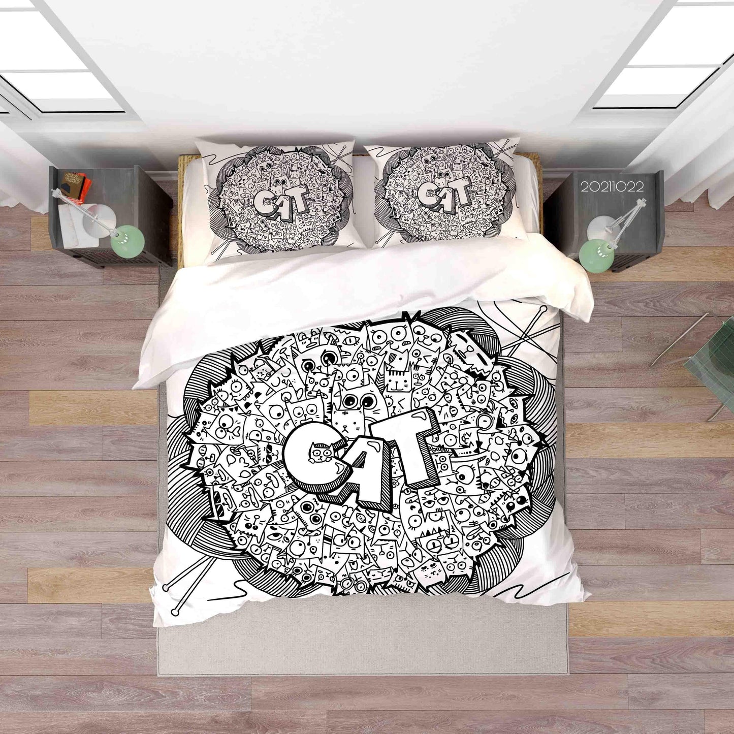 3D Cartoon Animal Cat Doodle Quilt Cover Set Bedding Set Duvet Cover Pillowcases 70