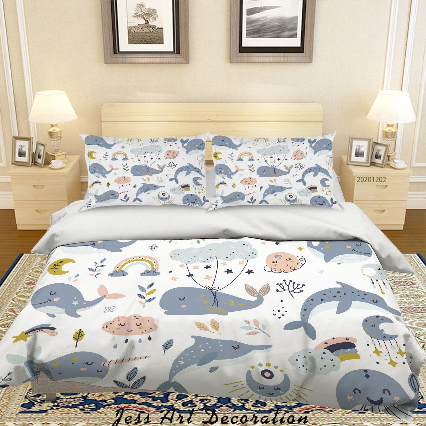 3D Cartoon Ocean Colorful Fish Whale Moon Rainbow Plant Quilt Cover Set Bedding Set Duvet Cover Pillowcases LXL