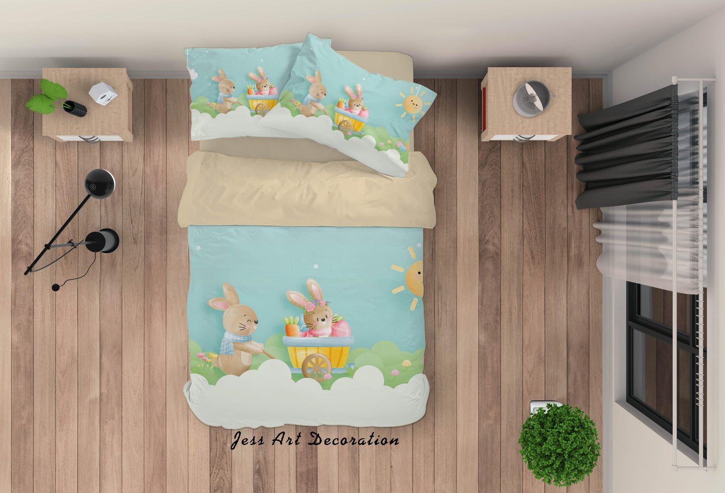 3D Cartoon Rabbit Animal Blue Quilt Cover Set Bedding Set Duvet Cover Pillowcases A301 LQH