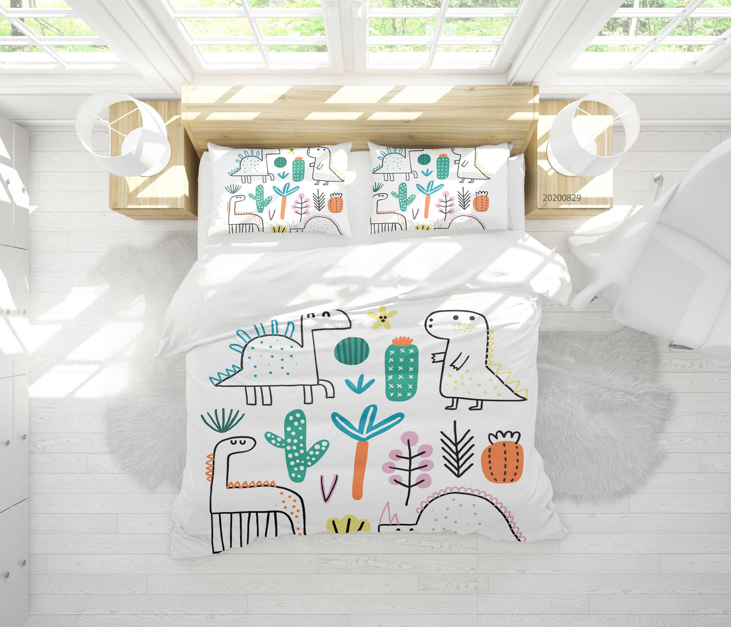 3D Abstract Hand Draw Cartoon Nature Dinosaur Pattern Quilt Cover Set Bedding Set Duvet Cover Pillowcases WJ 3517