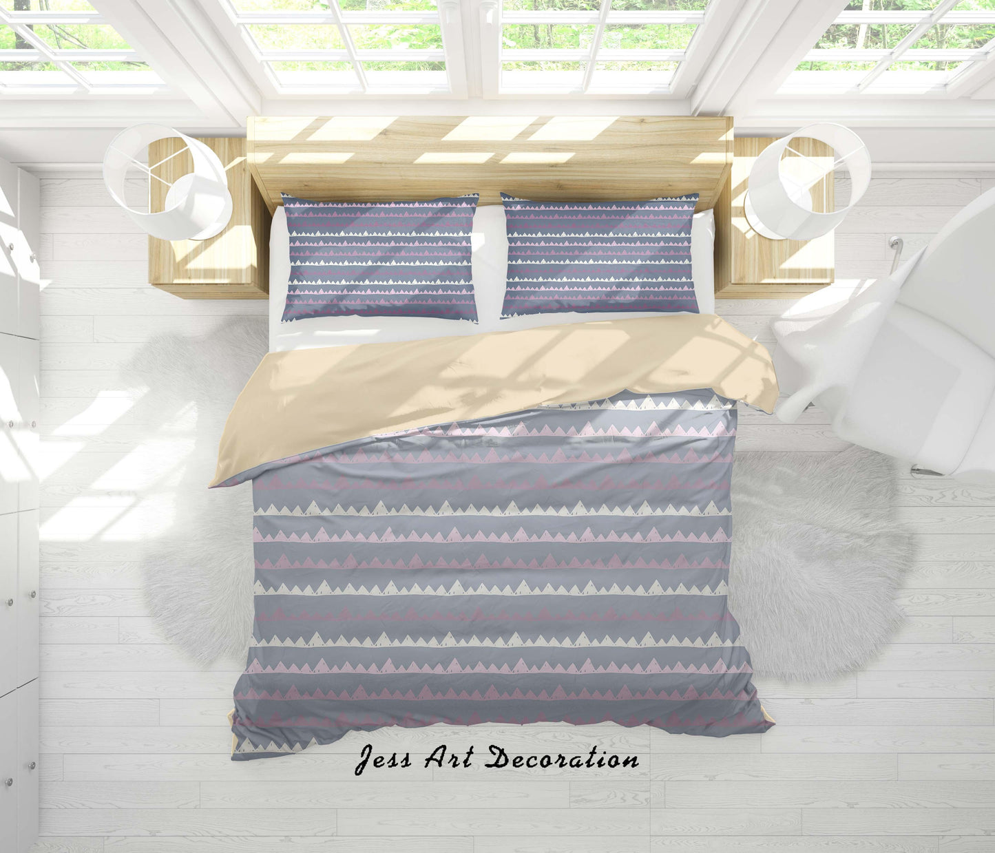 3D Blue Triangle Quilt Cover Set Bedding Set Duvet Cover Pillowcases SF25