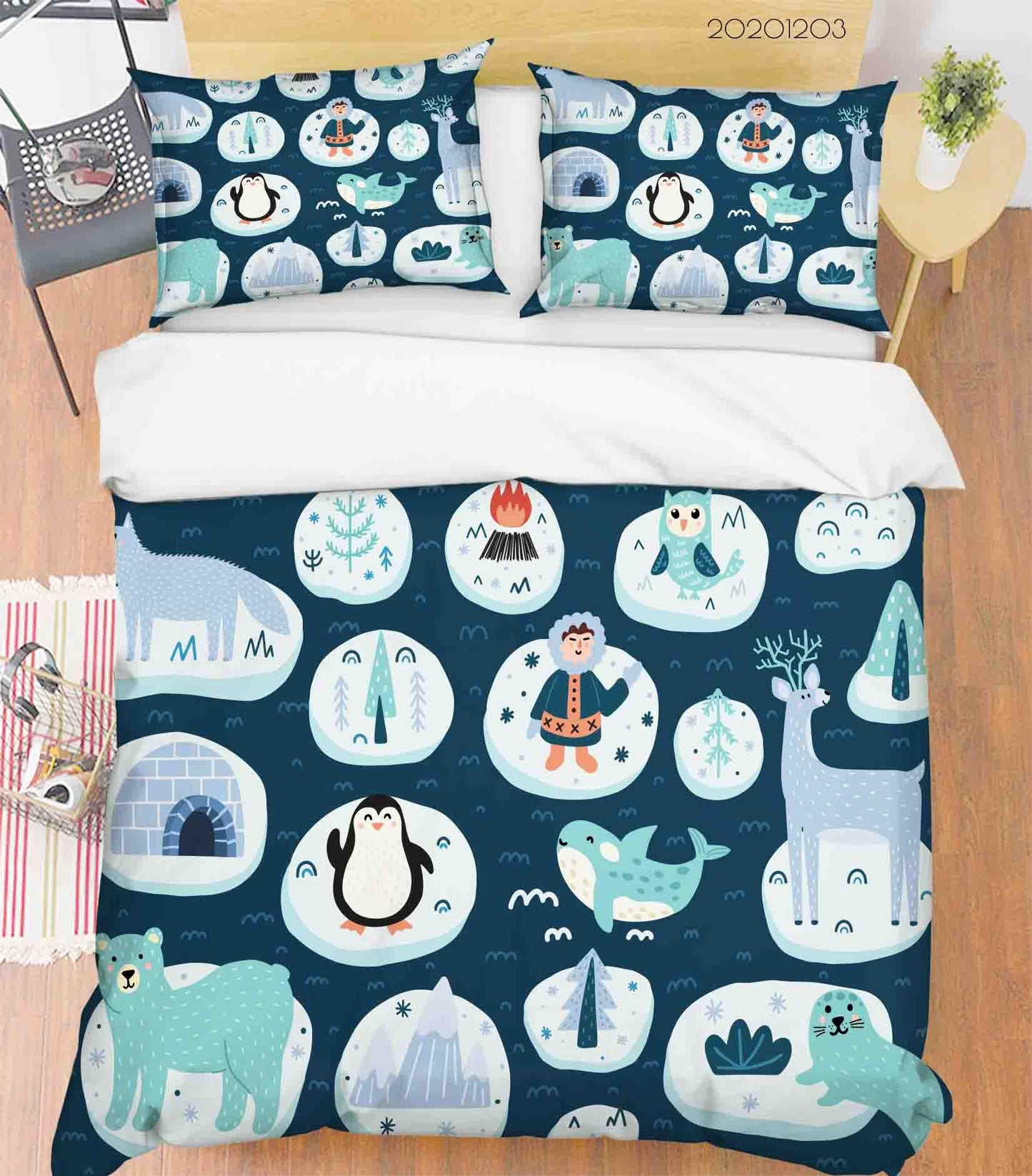 3D Cartoon Blue Iceburg Peaguin Bear Whale Animal Ocean Quilt Cover Set Bedding Set Duvet Cover Pillowcases LXL