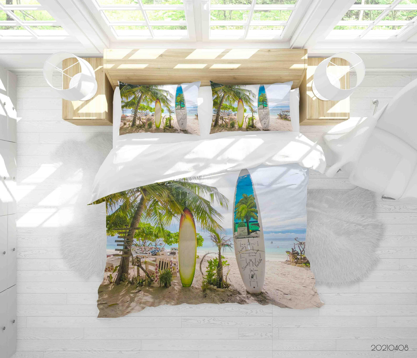 3D Beach Palm Surfboard Quilt Cover Set Bedding Set Duvet Cover Pillowcases 47