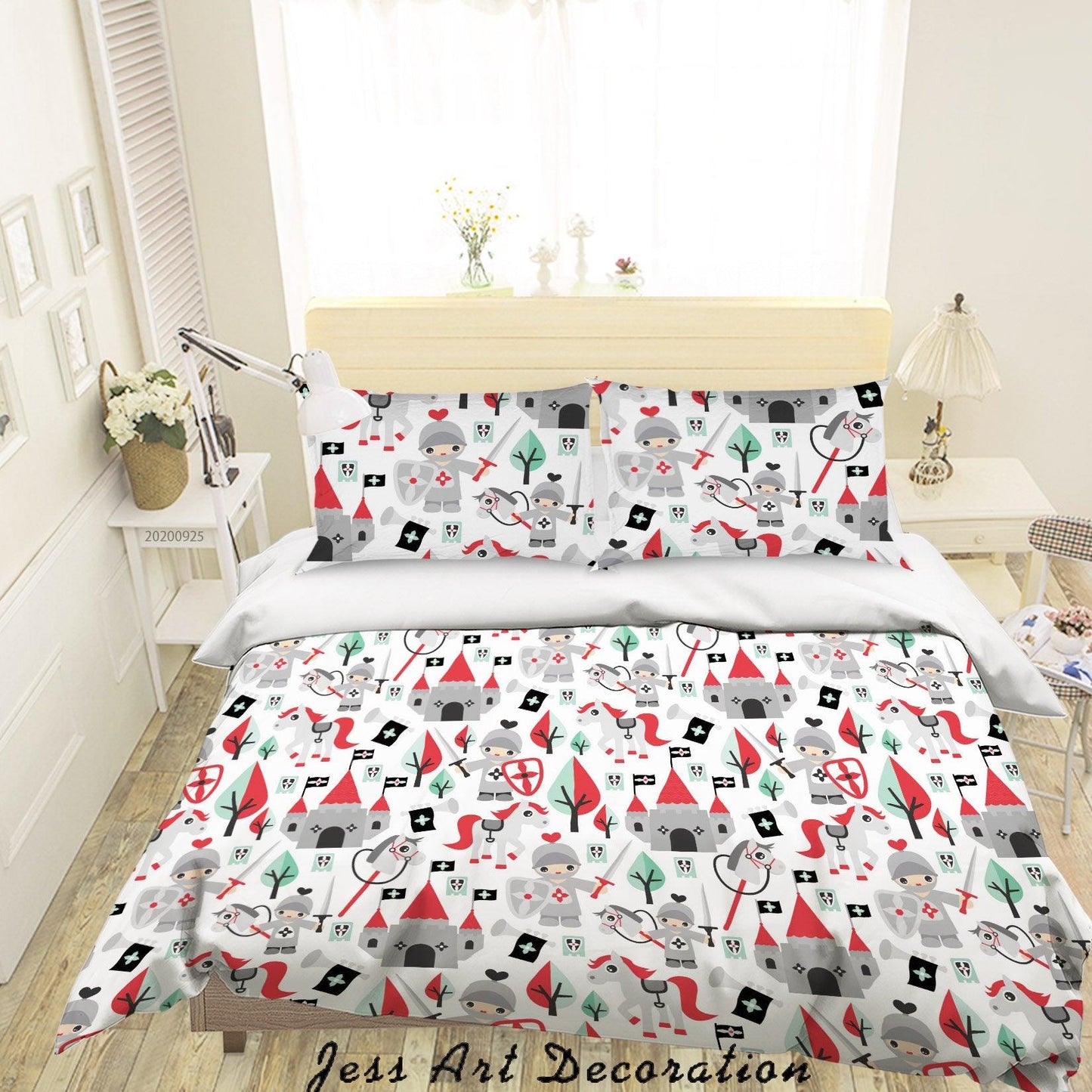 3D Cartoon Animal Horse Castle Soldier Pattern Quilt Cover Set Bedding Set Duvet Cover Pillowcases WJ 6446