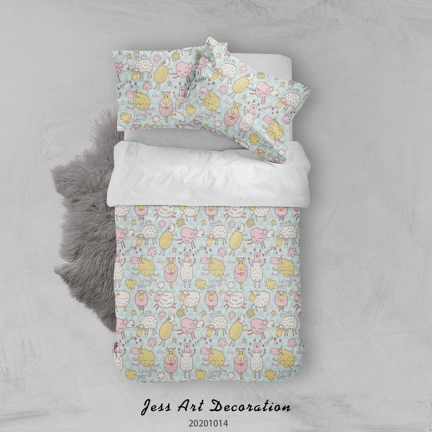 3D Cartoon Animal Funny Sheep Pattern Quilt Cover Set Bedding Set Duvet Cover Pillowcases WJ 9708