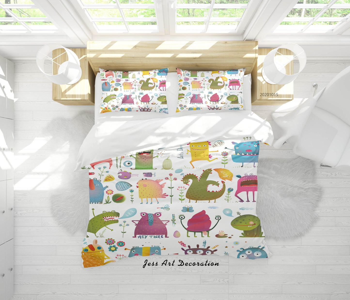 3D Cartoon Animal Monsters Pattern Quilt Cover Set Bedding Set Duvet Cover Pillowcases WJ 9670