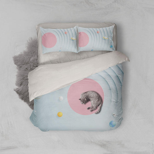 3D Blue Circle Cat Quilt Cover Set Bedding Set Pillowcases 68