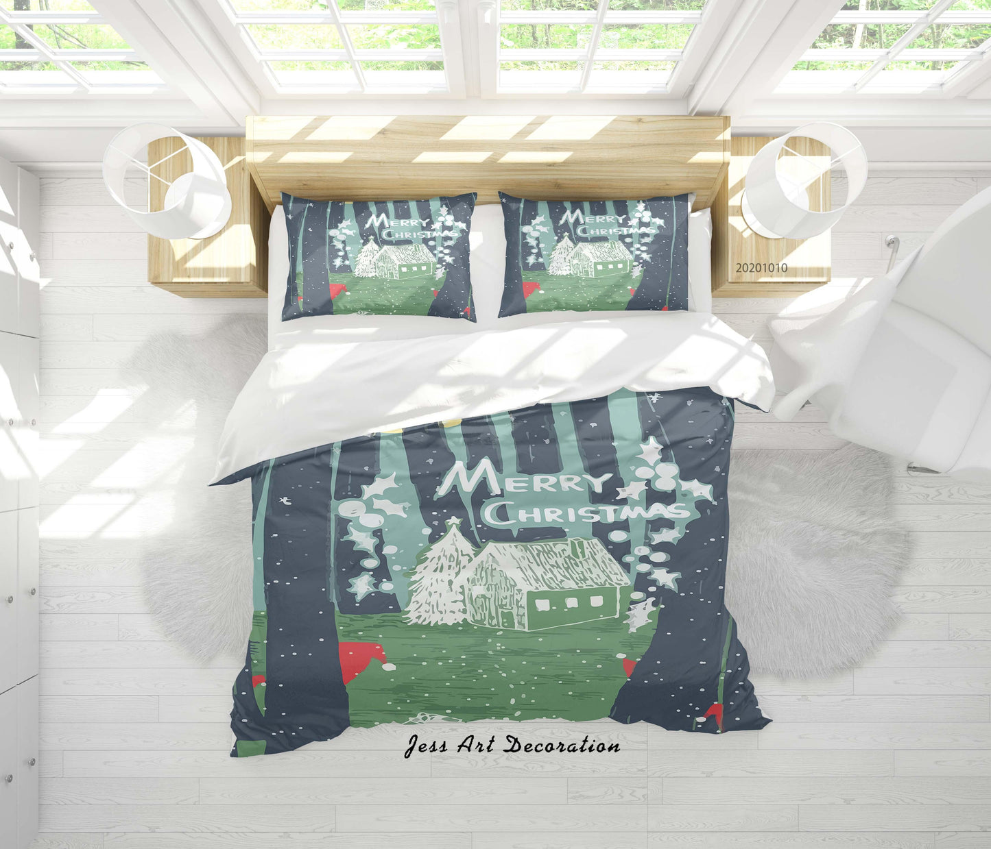 3D Cartoon Cute Merry Christmas House Quilt Cover Set Bedding Set Duvet Cover Pillowcases WJ 9571