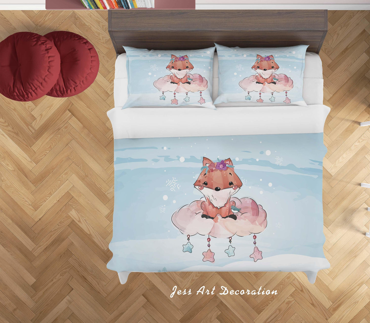 3D Blue Fox Star Clouds Snowflake Quilt Cover Set Bedding Set Duvet Cover Pillowcases SF53