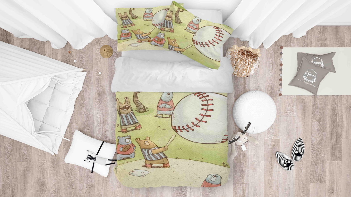 3D Cartoon Bear Baseball Quilt Cover Set Bedding Set Duvet Cover Pillowcases SF031